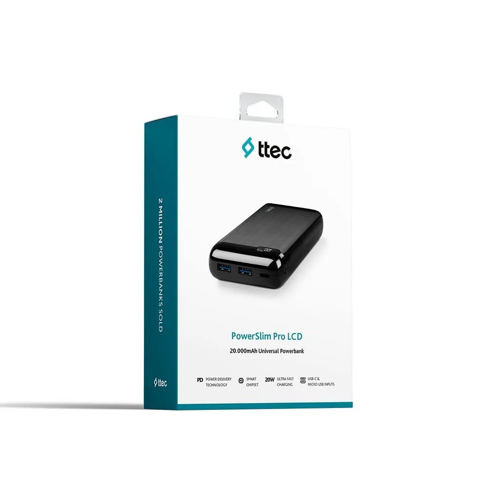 Внешний аккумулятор TTEC PowerSlim LCD PD 20000 mAh (черный)