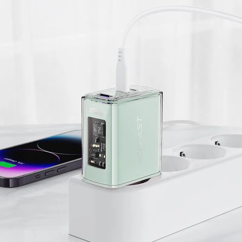 Сетевое зарядное устройство ACEFAST A45 PD65W (2xUSB-C+USB-A, зеленый)
