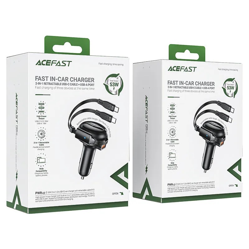Автомобильное зарядное устройство ACEFAST B13 53W USB-A/2xUSB-C (2-в-1, черный)