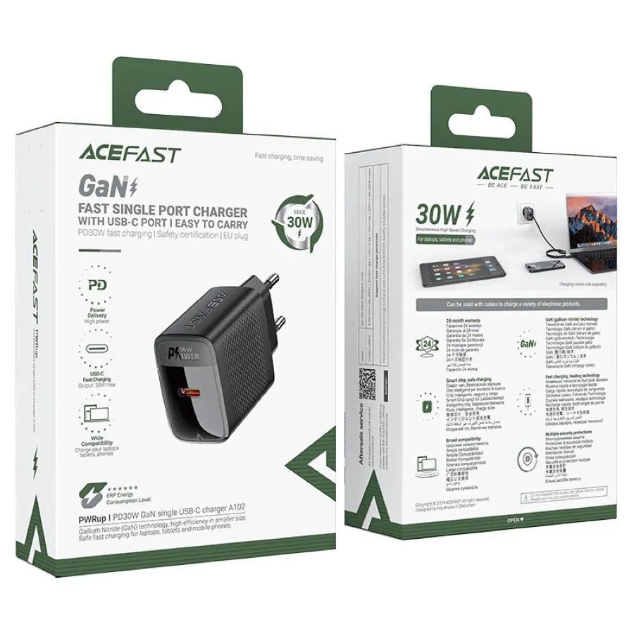 Зарядное устройство ACEFAST A102 PD30W Gan USB-C (черный)