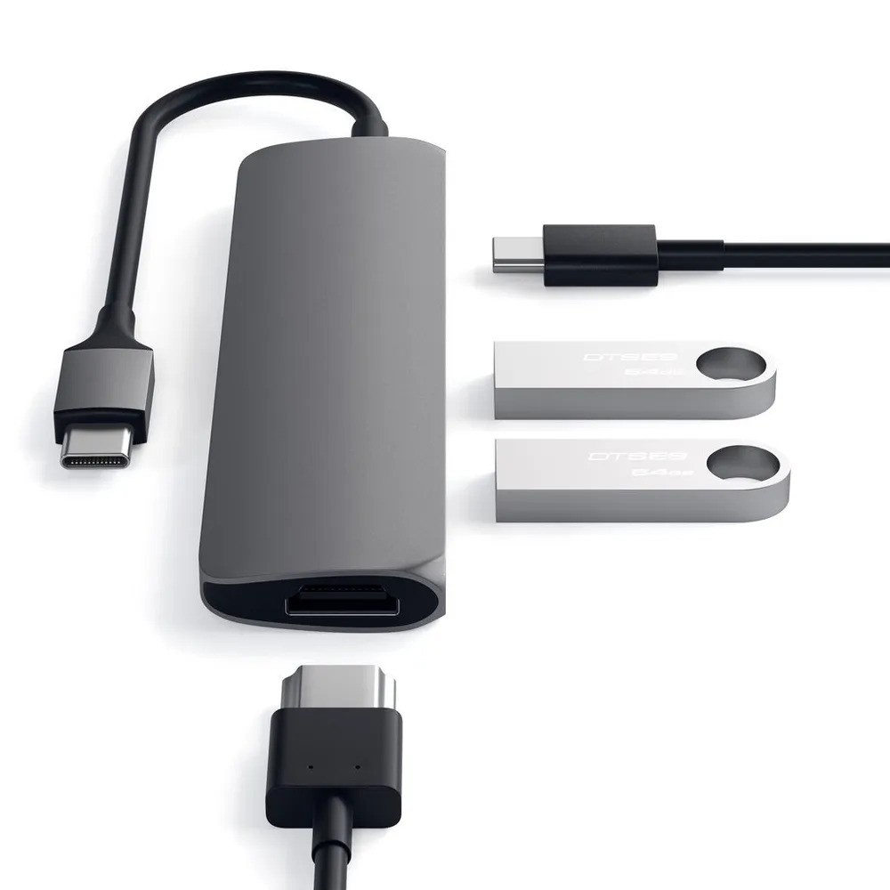 Адаптер Satechi Slim Aluminum Type-C Multi-Port Adapter with Type-C Charging Port (серый космос)